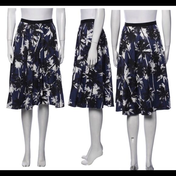 JASON Wu NWOT Blue black white floral pleated A-line knee length skirt Sz 4 - Picture 3 of 12